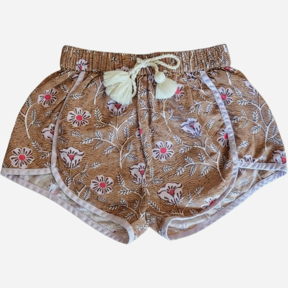 Pink Chicken New York Girls Floral Dolphin Shorts Tan Brown Tassel 3Y